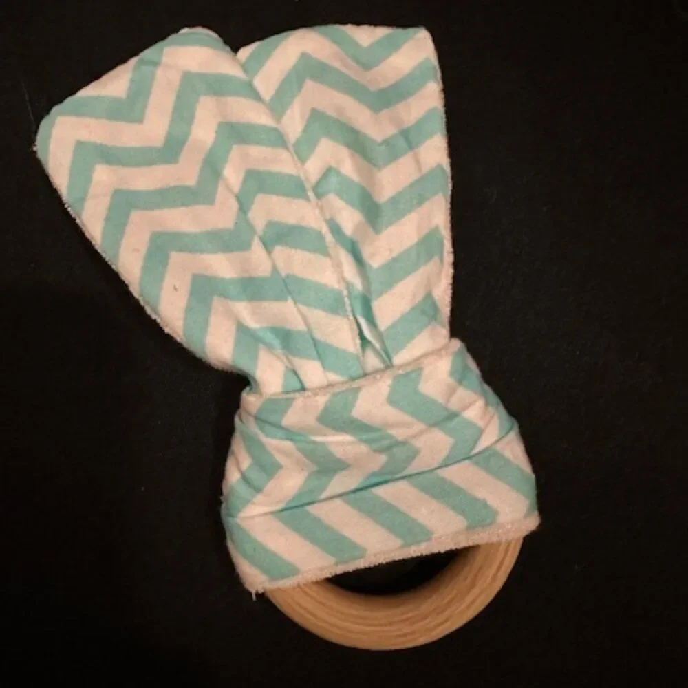 Aqua Chevron Bandana Bib & Teething Ring Set 7388 Handmade NWT Boutique